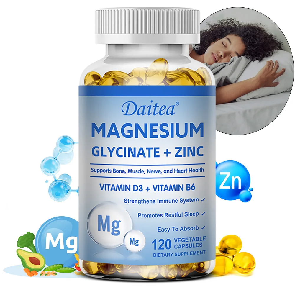 Magnesium Glycinate + Zinc - Improves Sleep Quality, Promotes Cardiovascular Bone and Heart Health, Promote Intestinal Digestion