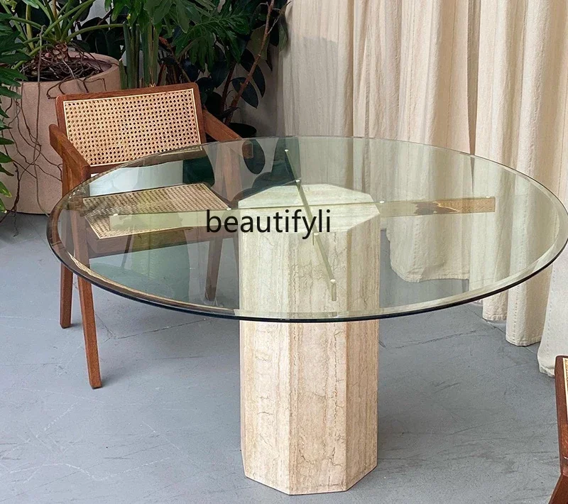 

yj15 Round yellow cave stone dining table modern simple small apartment dining table household designer negotiation table furnit