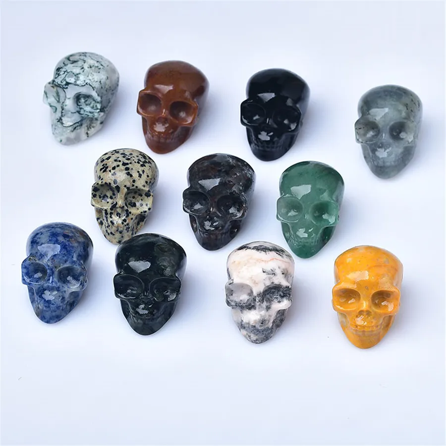 Skull Statue Natural Gemstone Hand Carved Human Bone Room Decor Healing Crystals Reiki Stone Wicca Chakra Craft Trinket Gifts