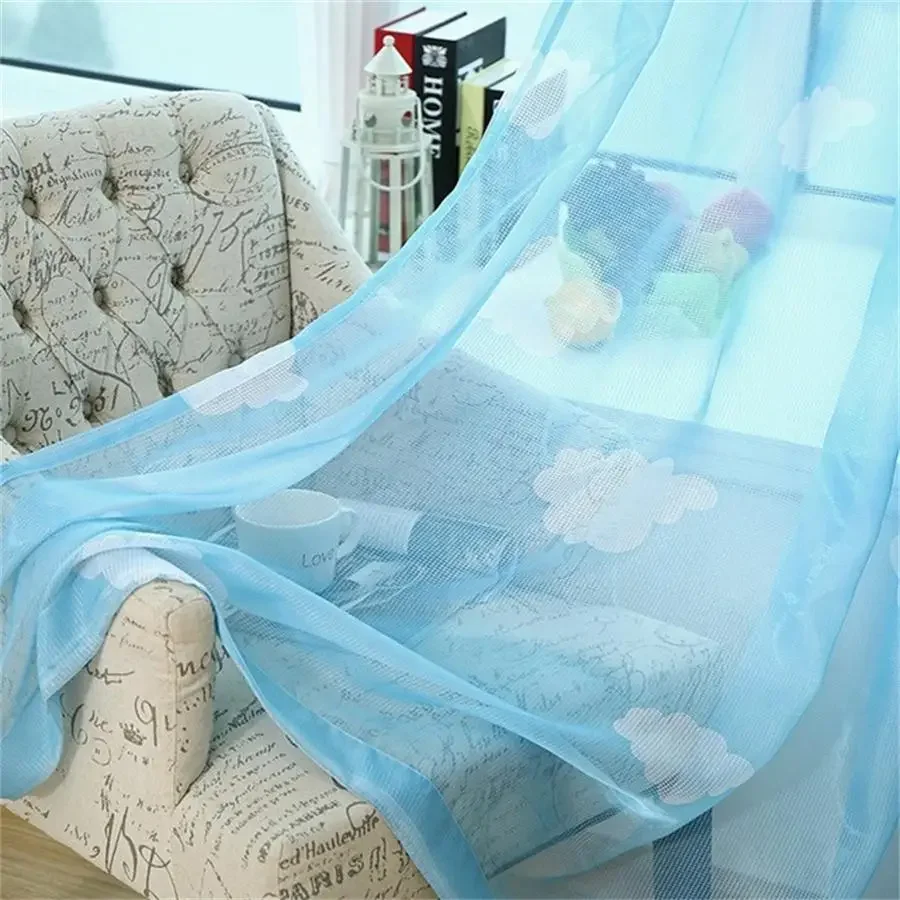 Blue Sky White Cloud Print Curtains for Boys Girls Kid\'s Bedroom Pink Semi-Shading Cartoon Window Curtain Drapes WP125#50