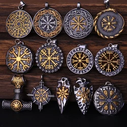 Vintage Vegvisir Viking Compass Pendant Necklace for Men Stainless Steel Fashion Nordic Amulet Beaded Necklace Jewelry Wholesale