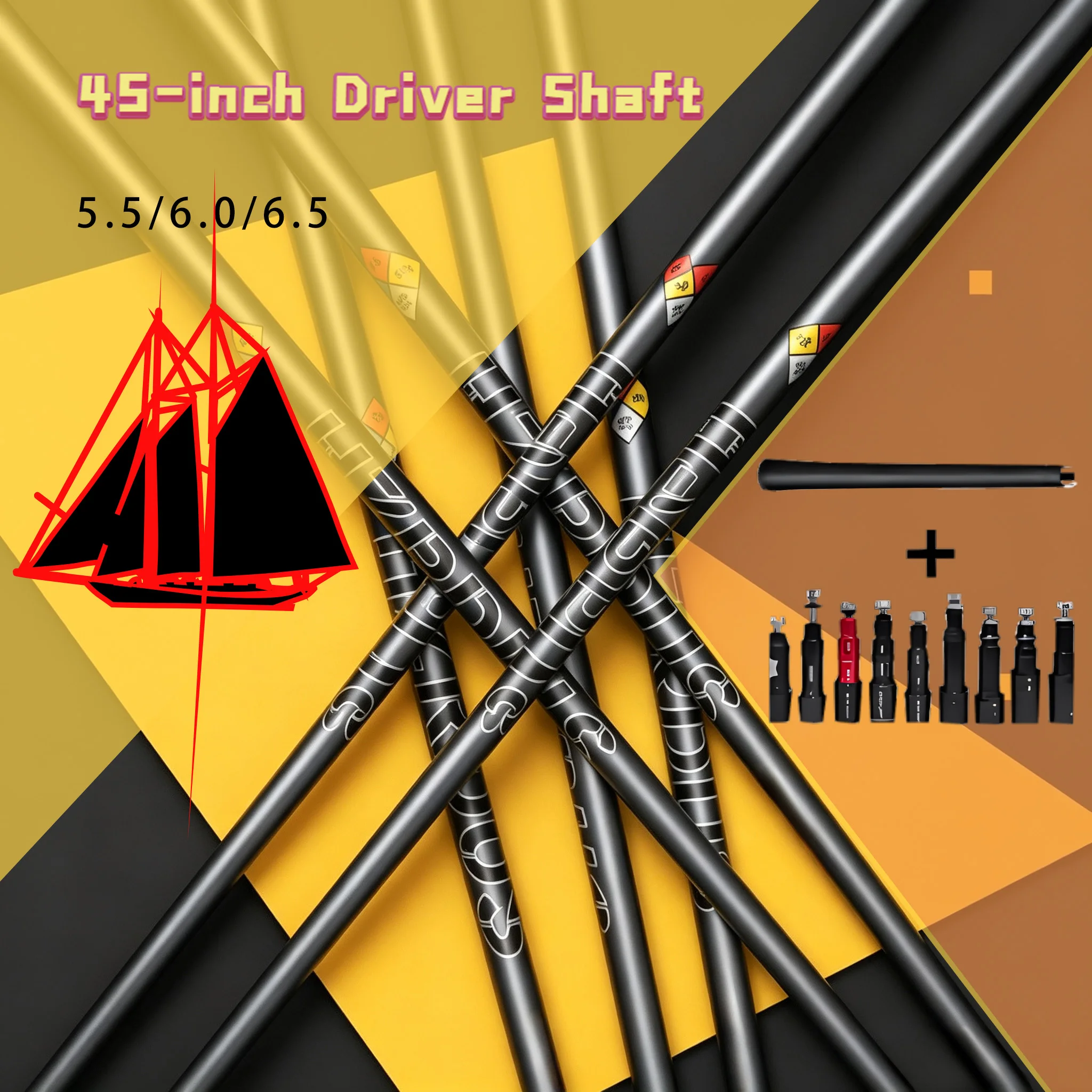 Newly Designed High-Performance Graphite Driver Shaft, 45inch Yellow-Black Stylish Appearance, Multiple Hardness Options Including 5.5/6.0/6.5, Suitable for Driver Clubs, Comes with a Matching Anti-Slip Grip, Golf Replacement Shaft