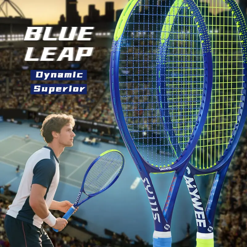 Blue-Leap Carbon Fiber Tennis Racket, 345±10g Strung, 60-65lbs, Shock-Absorbing, Suitable for Professional Strength Athletes