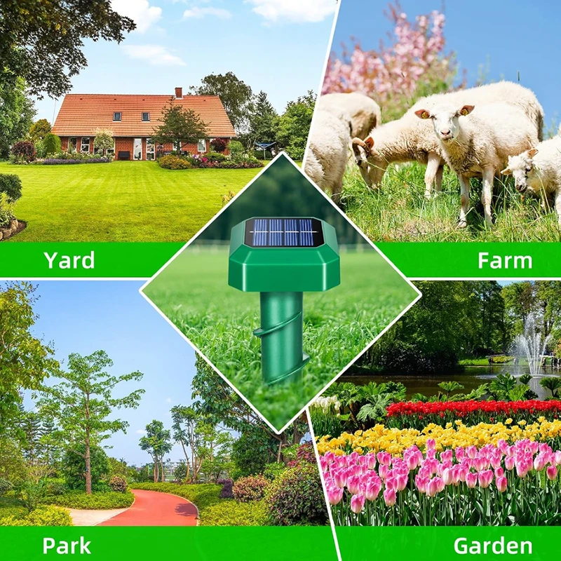 Upgraded Solar Ground Spike Mosquito Killer & Rodent Repeller Vibration & Ultrasonic Auto Night Light IP44for Yard Garden Farm image 4