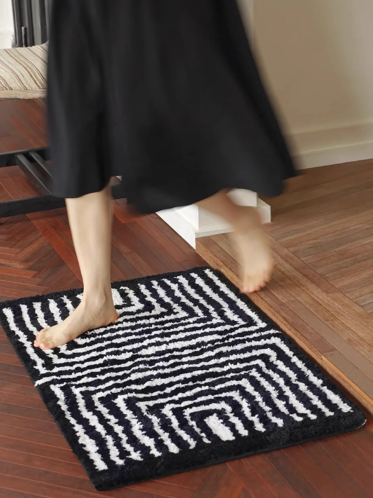 Thickened Velvet Carpet Bathroom Water Absorbent Foot Pad Toilet Anti-Slip Door Mat Retro Bedroom Floor Mat Rectangular Geome...