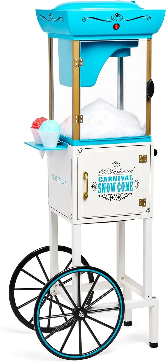 

Nostalgia Snow Cone Shaved Ice Machine - Retro Cart Slushie Machine Makes 48 Icy Treats Includes Metal Scoop Storage Compartment