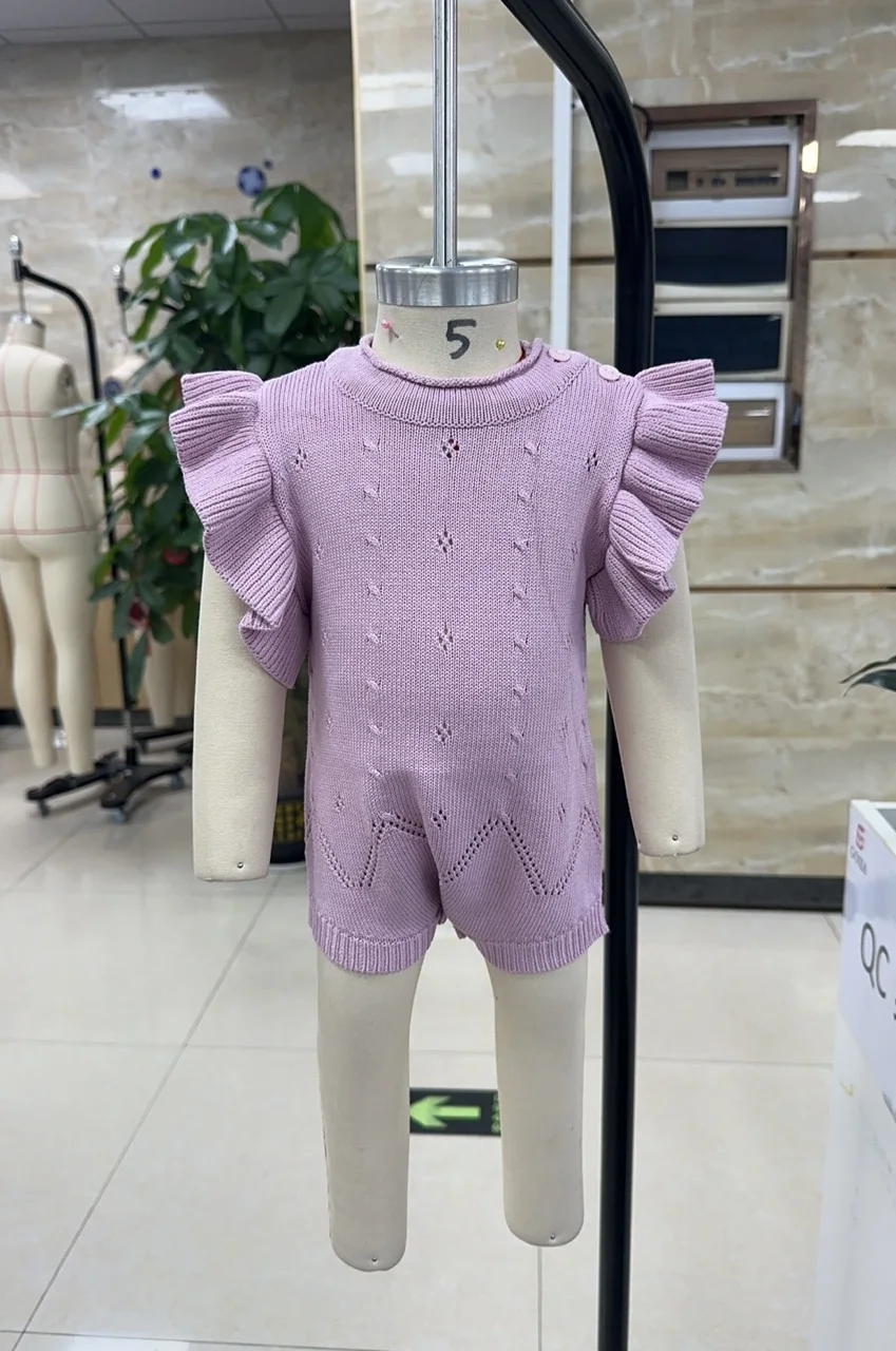 

Baby Clothes Girls Romper Autumn Ruffled Trim Flying Sleeve Baby Girl Knit Sweater Jumpsuit Baby Clothing