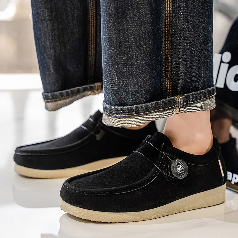 حذاء رجالي بدون كعب كاجوال للاستخدام اليومي مع إبزيم دوار مريح سهل الارتداء للرجال