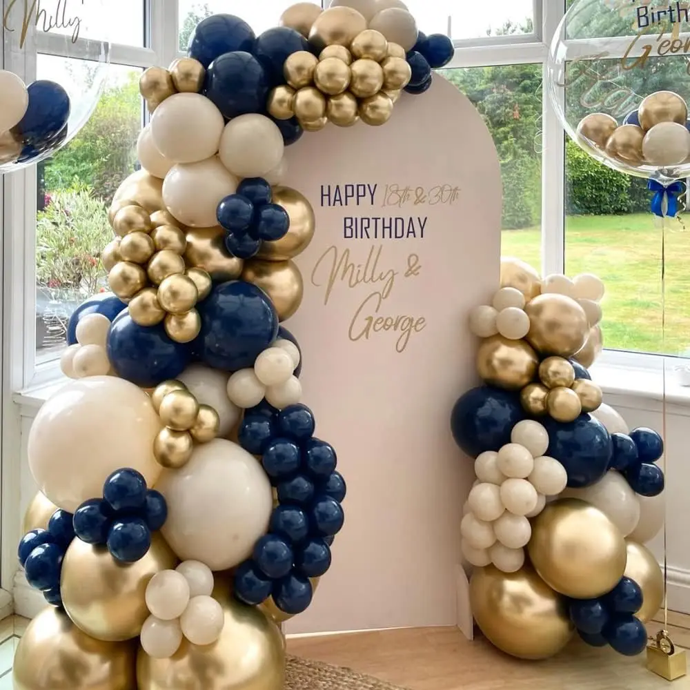 Navy Blue Balloon Arch Garland Kit White Sand Metallic Gold Balloons Wedding Decor Graduation Birthday Party Decoration Supplies