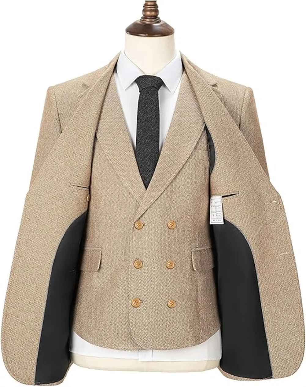 Traje Formal de lana de Tweed para hombre, 3 piezas para boda, traje ajustado, esmoquin para graduación, padrinos de boda, trajes bonitos para novio, invitados Barong