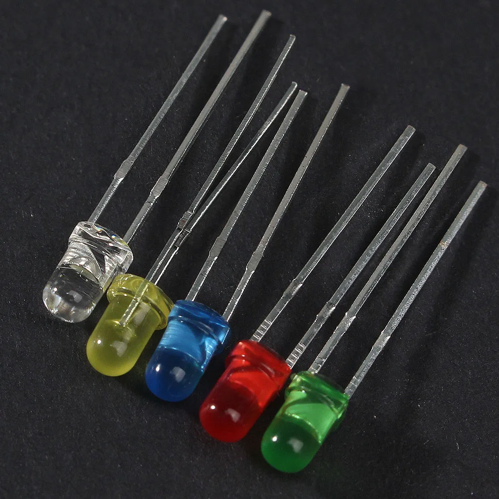 100PCS/Lot DIY Electronic Kit LED diode F3 Super Bright 3MM Red Yellow Blue Green White LEDs Kit