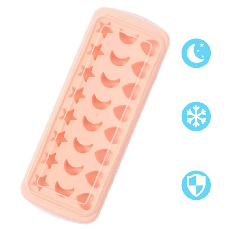 1 Pcs Silicone Ice Square Tray,24-Cavity Heart Moon Star Shaped Chocolate Soap Moulds,Baking Molds,Ice Making Mold