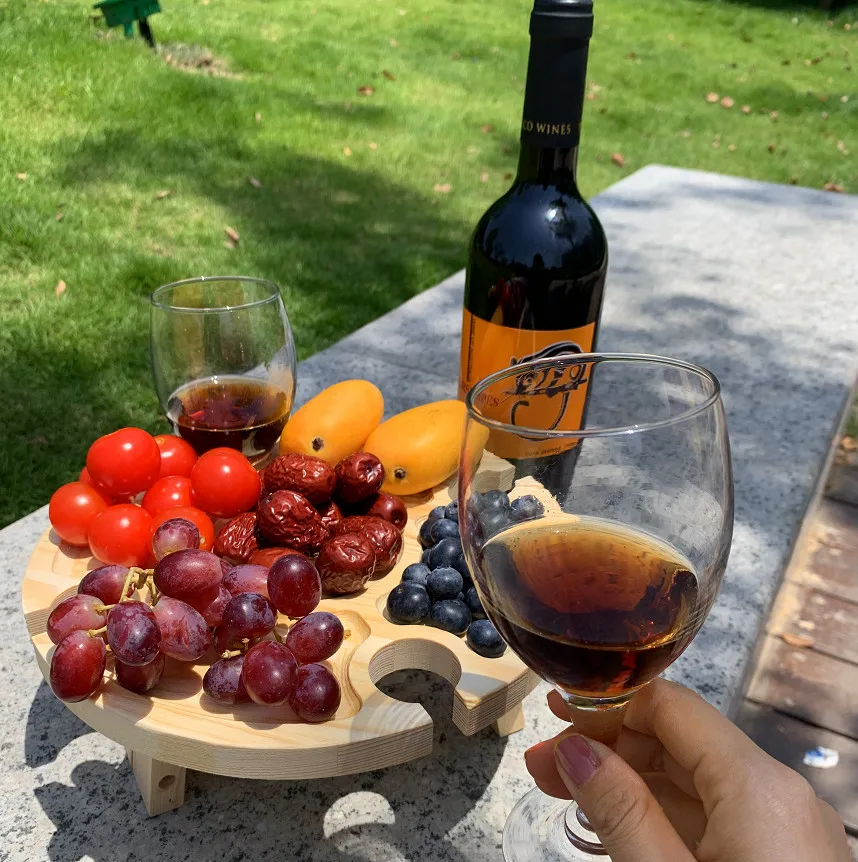 Wooden Outdoor Wine Table Folding Picnic-table with Glass Holder 2 In 1 Wine Glass Rack Outdoor Portable Picnic Folding Table