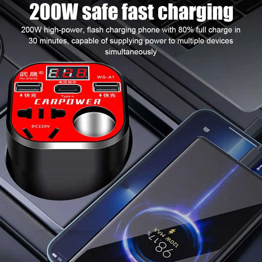 Car Power Inverter 12V/24V DC1 10V-220V Converter USB 3.0 Charging Port Smart Led Display Socket Charger Car Accessories