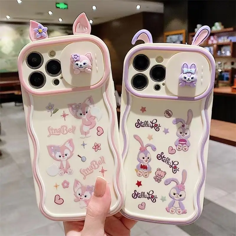 Disney StellaLou LinaBell Phone Case For iPhone13 12 11 iPhone 14 Pro Max Cartoon Cute All Inclusive Protective Cover With Stand