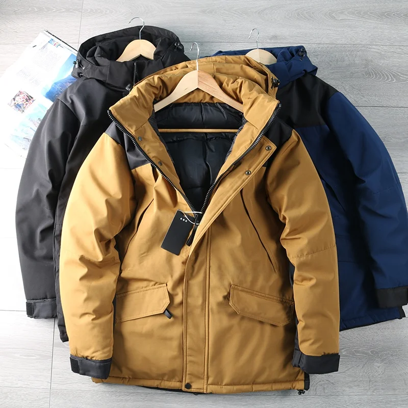 

Утепленная зимняя куртка для мужчин с отстегивающимся капюшоном, ветрозащитная, водонепроницаемая, хлопковая, рабочая одежда, модный городской стиль, средней длины
