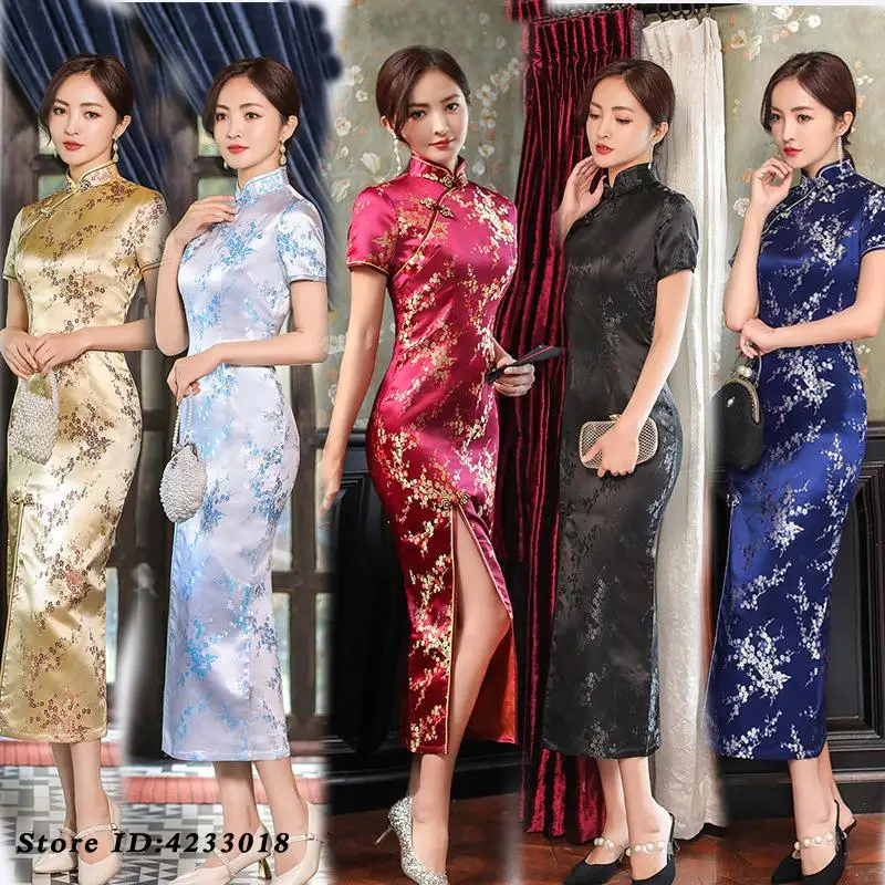 

Плюс размер 3XL 4XL китайское женское платье Cheongsam сексуальная леди Ципао с цветочным принтом элегантное вечернее платье невесты свадебные платья Vestidos