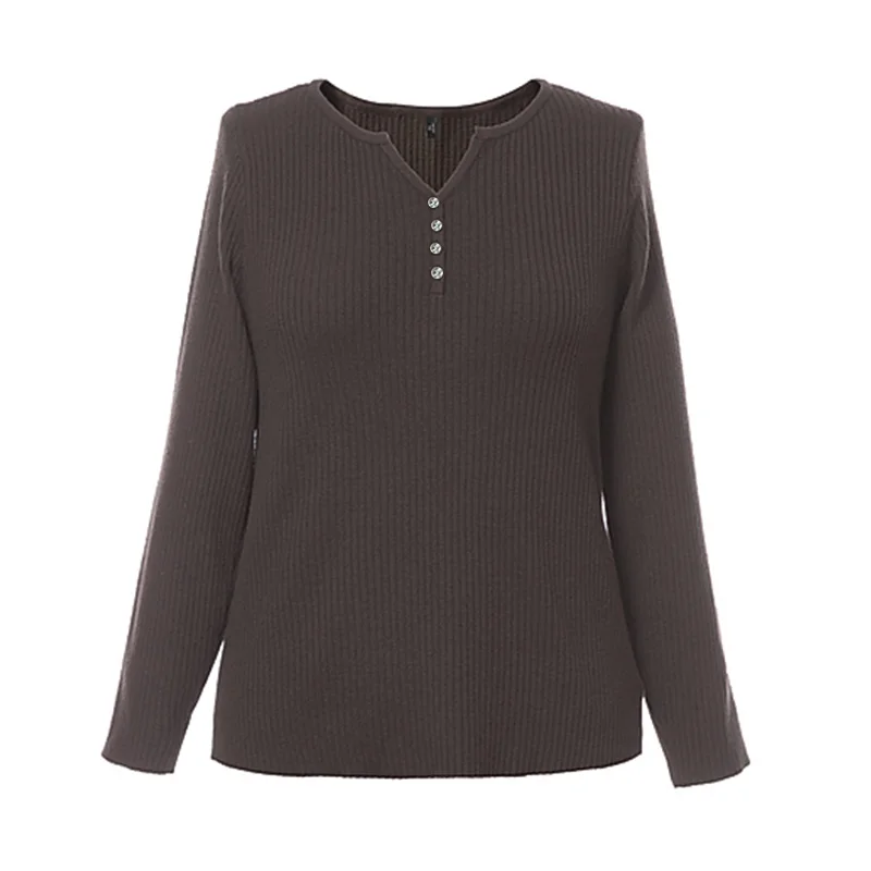 Plus size, autumn and winter outerwear base shirt V-neck button versatile knit T-shirt 3475