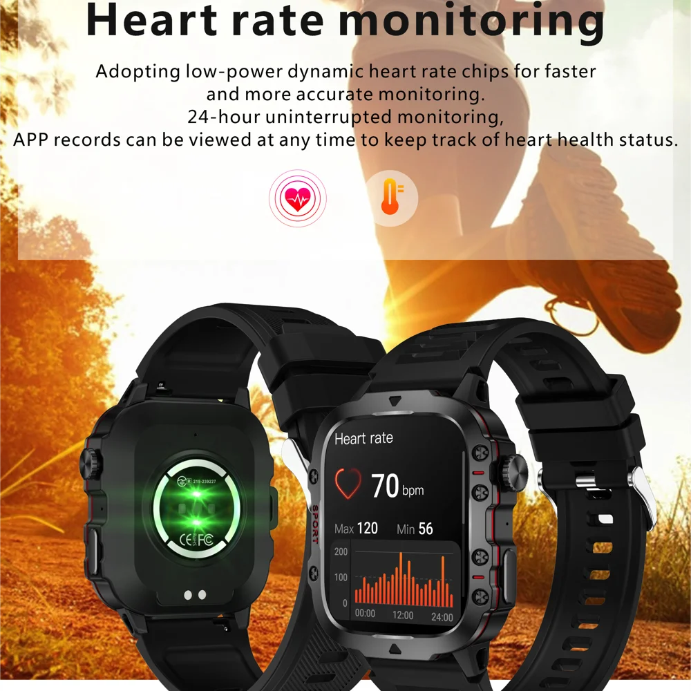 Sports Fitness Outdoor Men Smart Watch 1.96" Blue Tooth Call Heart Rate Blood Oxygen Music 3ATM Waterproof 420Mah New Smartwatch