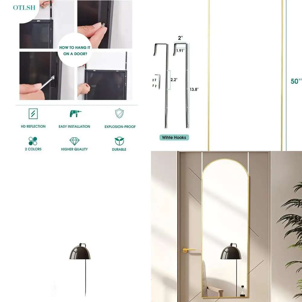 

16 x 50 Arched Wall Mirror with Thin Aluminum Frame for Home Decor in Gold