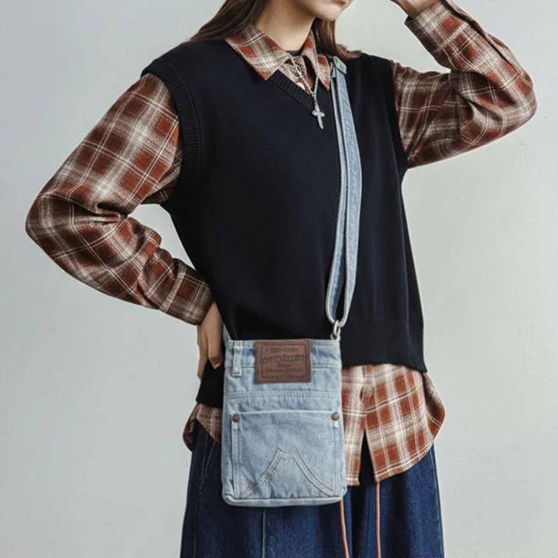 

Винтажная потертая синяя джинсовая сумка Maden унисекс через плечо, парусиновая сумка-мессенджер, пригородная сумка через плечо и кошелек для монет для ежедневного использования