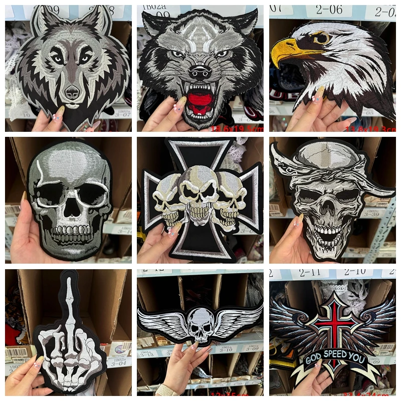 Motorcycle Skull Patch Large Embroidery Patch Iron On Patches For Clothing Thermoadhesive Patches On Jackets Sewing Biker Patch