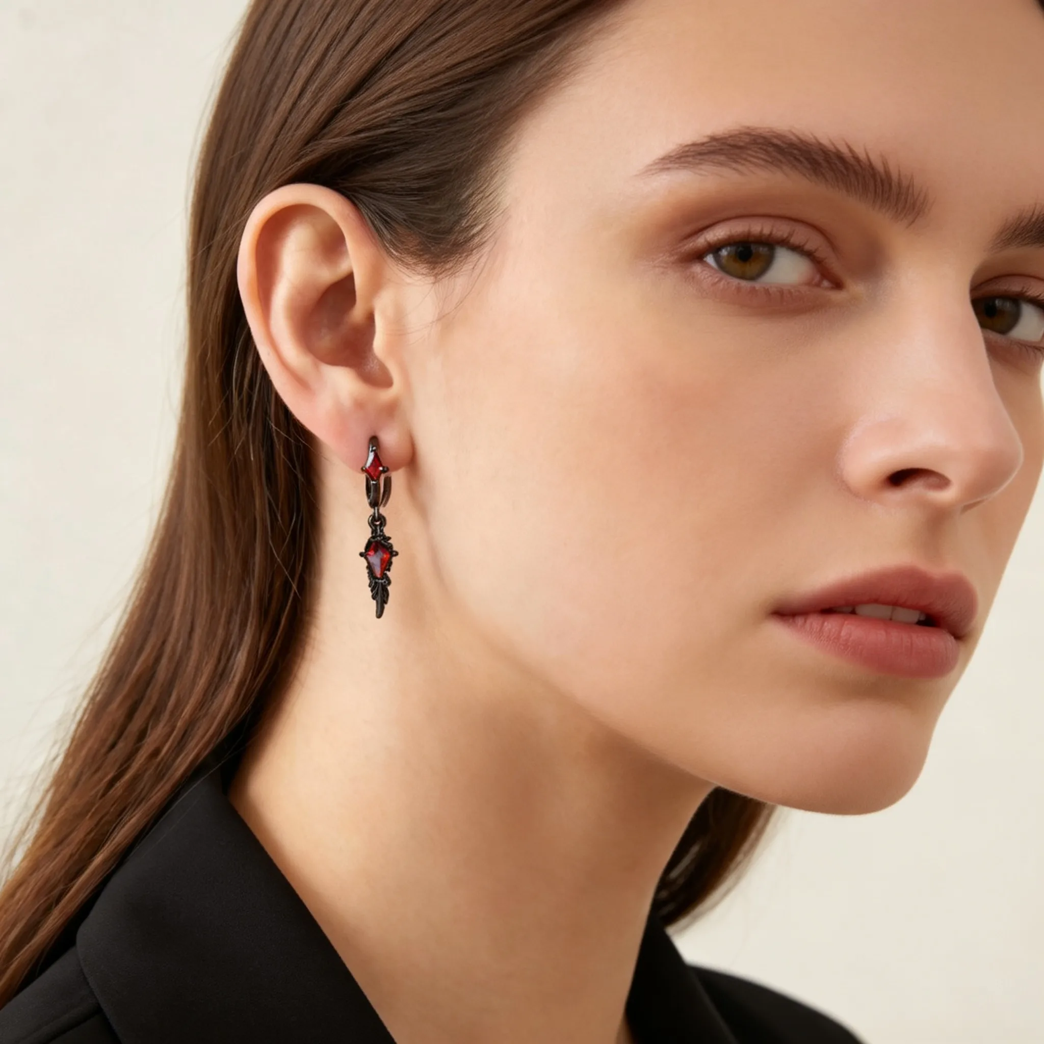 Wing Rhombus CZ Dangle Huggie Hoop Earrings Women's Zircon Gothic Leaf Pendant Earrings Punk Edgy Dark Cool Gothic Ear Jewelry