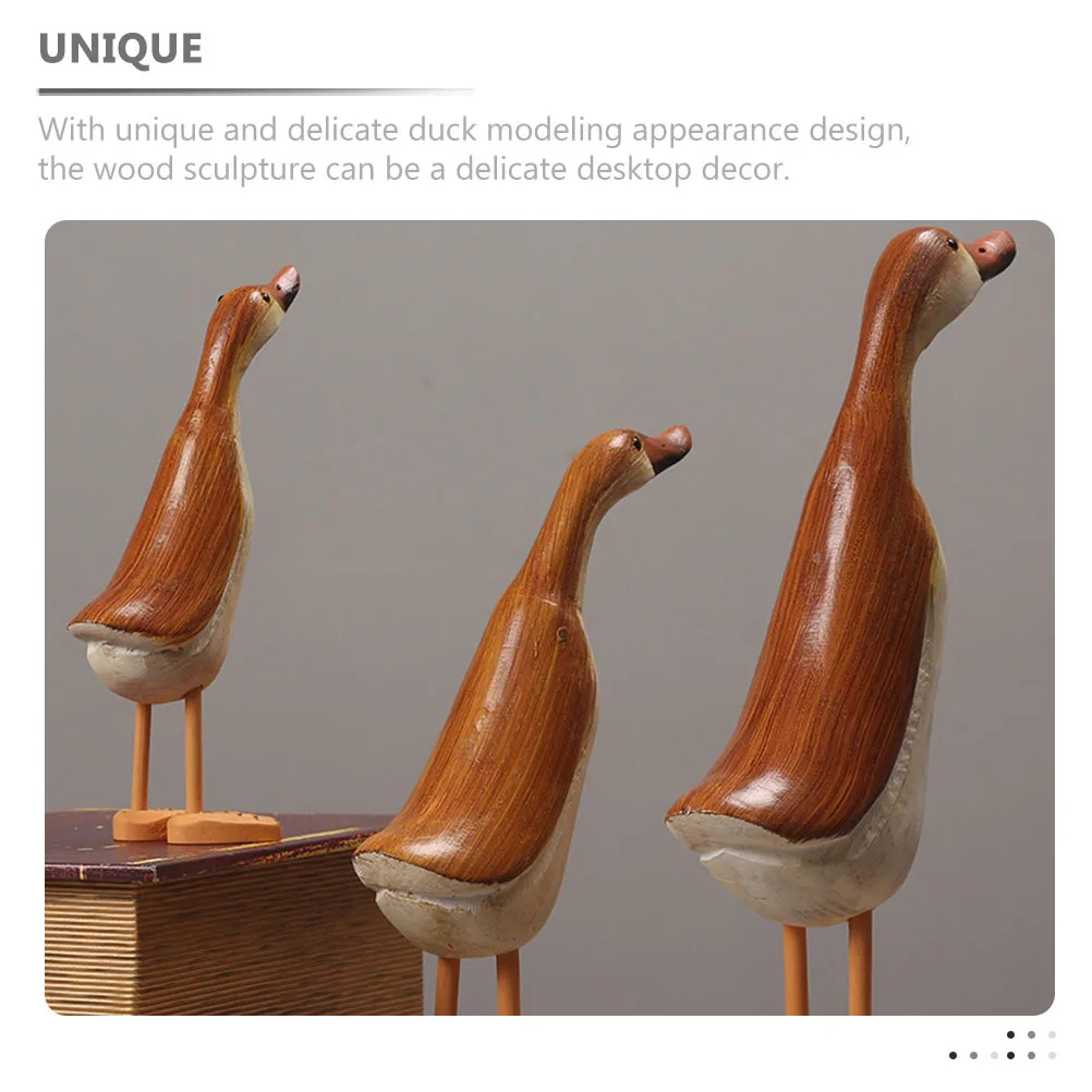 

3Pcs Wood Carved Duck Sculpture Desktop Animal Decoration Small Wooden Statue for Home Wooden Sculpture Wood Figurine