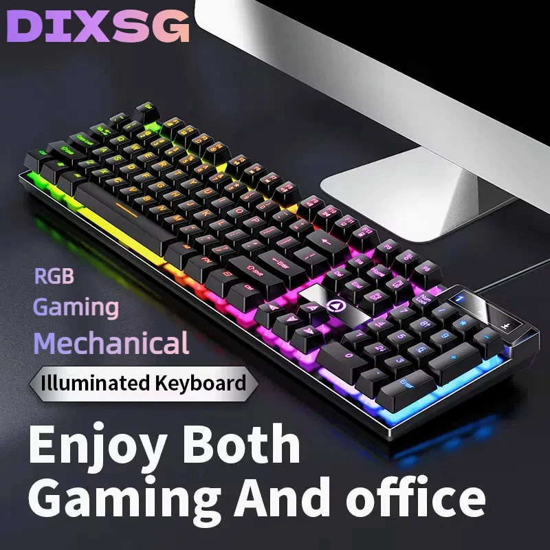 

DIXSG клавиатура с подсветкой K500 для киберспортивных игр, разноцветные белые, розовые колпачки для клавиш, 104 клавиши, проводная для MacBook, ноутбука, ПК, офиса, планшета