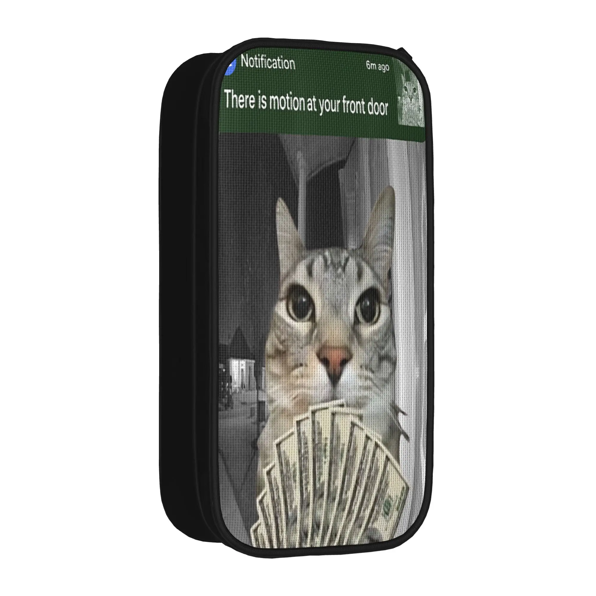 There is Motion at Your Front Door Funny Cat Motion Meme Pencil Case College Pen Box Girls Boys Vintage School Pencil Cases