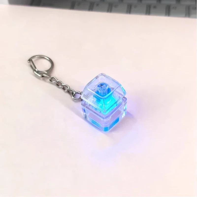 LED Keyboard Keychain Mechanical Button Fidget Key Switch Caps Finger Toys Relief Stress Small Gifts Car Key Ring For Adults