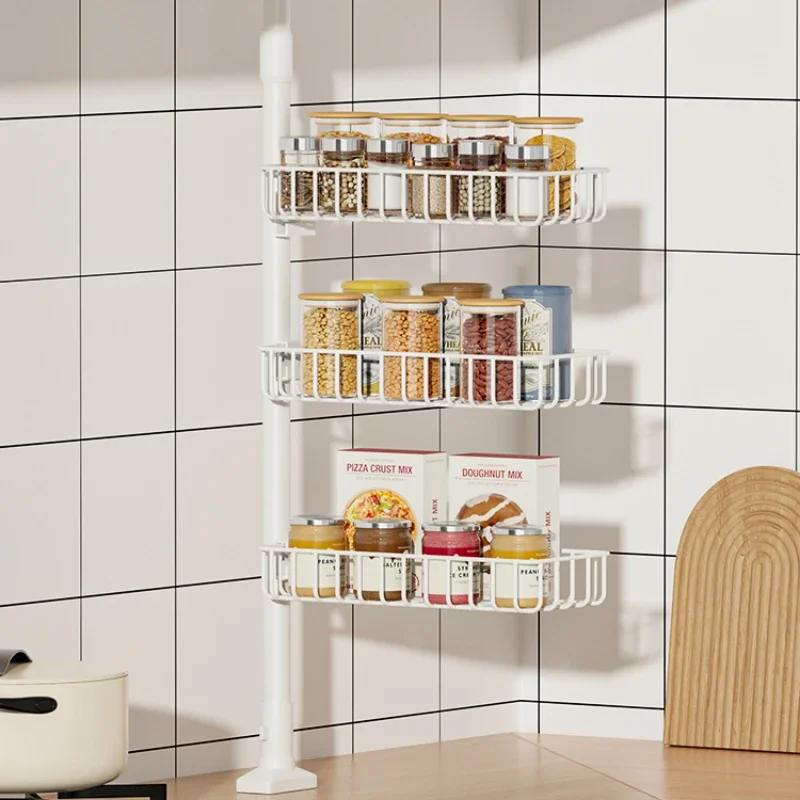 Carbon Steel Corner Kitchen Shelf Adjustable No-Drill Spice Rack with Multi-Functional Thickened Home Storage Solution