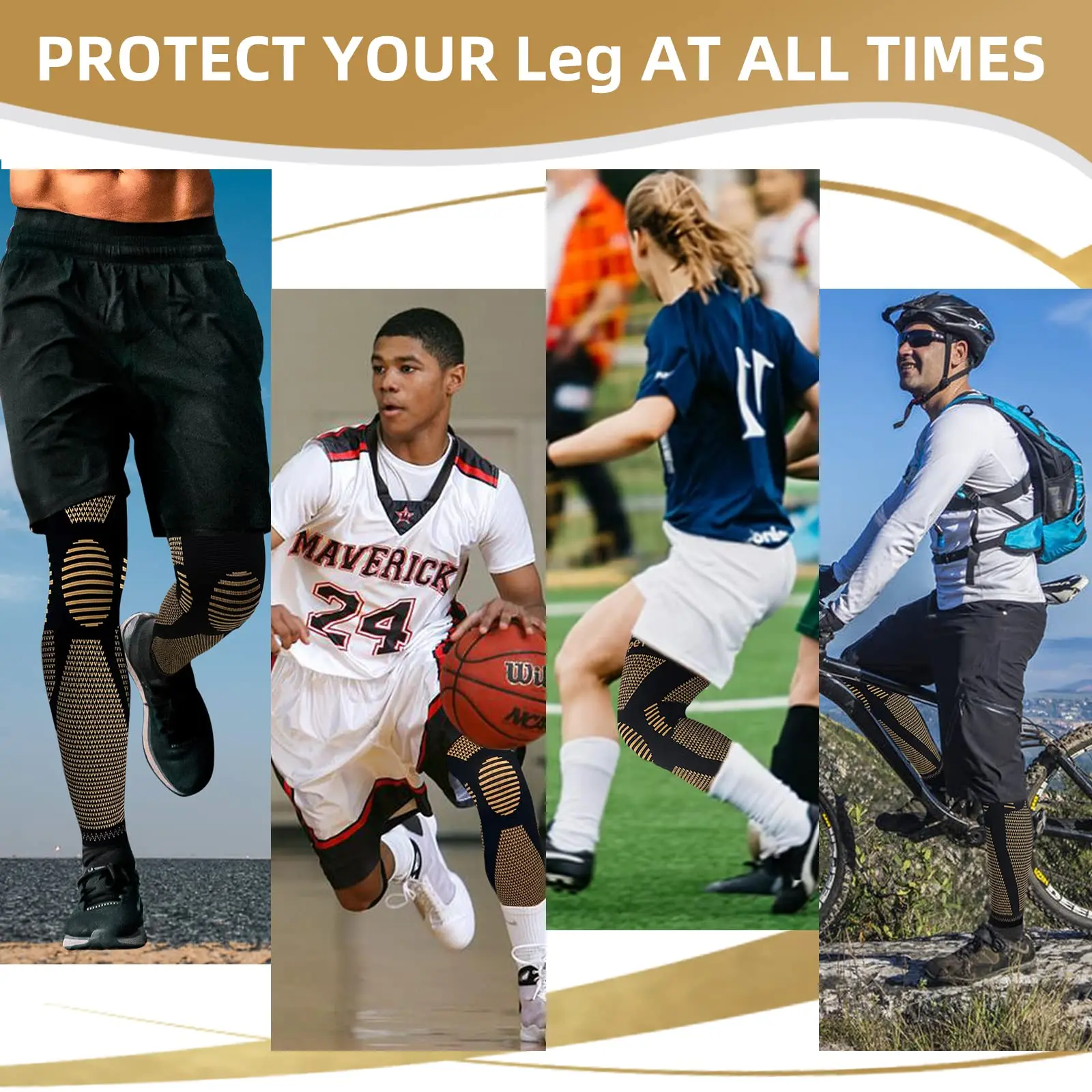 قطعة واحدة من دعامات الركبة المضغوطة الطويلة المحبوكة من النحاس - أكمام ضغط كاملة الساق للرجال والنساء - دعم للتمرين ﻿