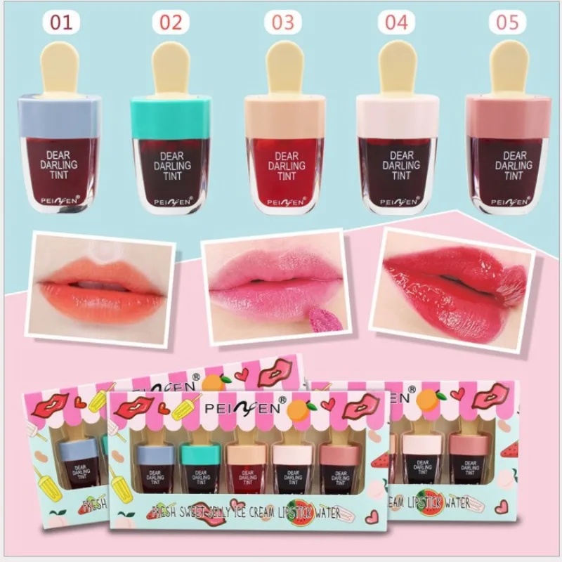 

5pcs/set Press Lipstick Solid Lip Gloss Long-lasting Easy Color Moisturizing Lip Gloss Pearl Cute Waterproof Non-Stick Lipstick