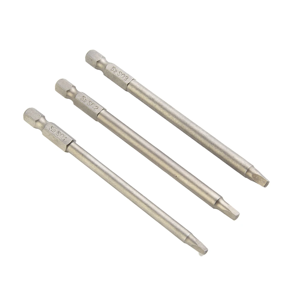 3pcs 100mm SQ1-SQ3 Square Head Electric Screwdriver Head Steel 1 4 Hex Magnet Screw Driver Bits For Electric Drill Air Dril