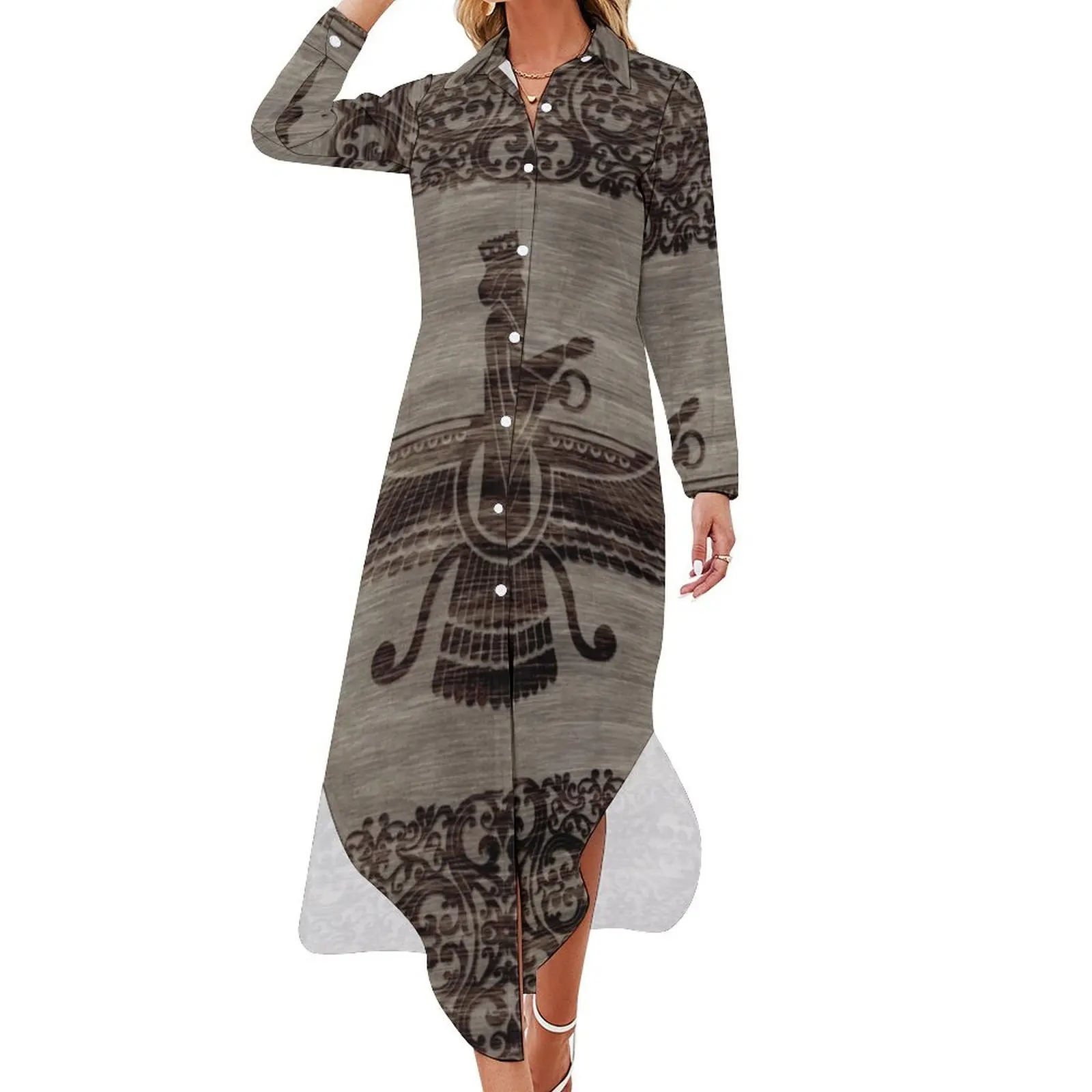 

Farohar - faravahar -Fravashi Long Sleeved Shirt Dress luxury dress elegant guest wedding dress