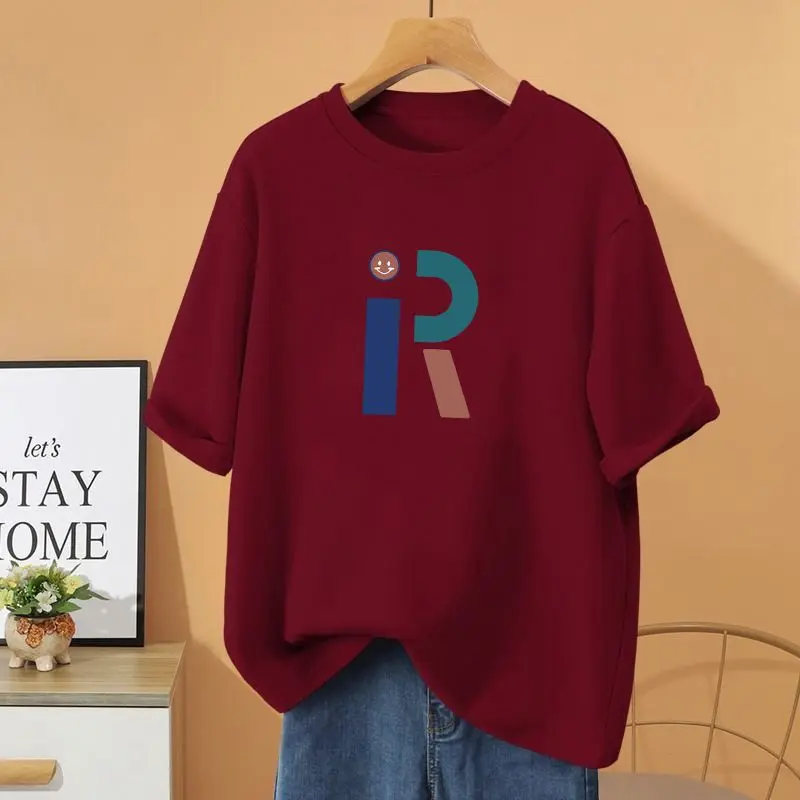 

Summer Y2k Letter Printed Short Sleeve Top Tee, Vintage Loose Casual O-neck Pullovers, Women Clothing 100% Cotton Basic T-shirt