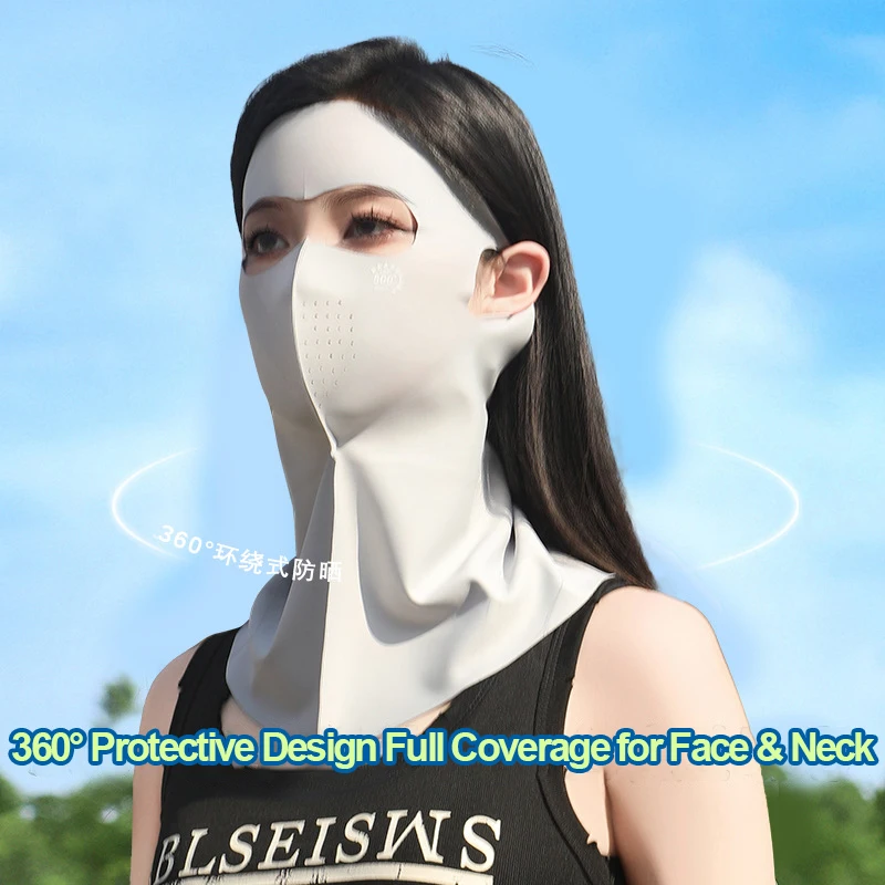 Women's Sun Protection Mask Summer Driving Neck Gaiter Shopping Beach Cycling Anti-Sun Spot Full Coverage Ice Silk Face Covering