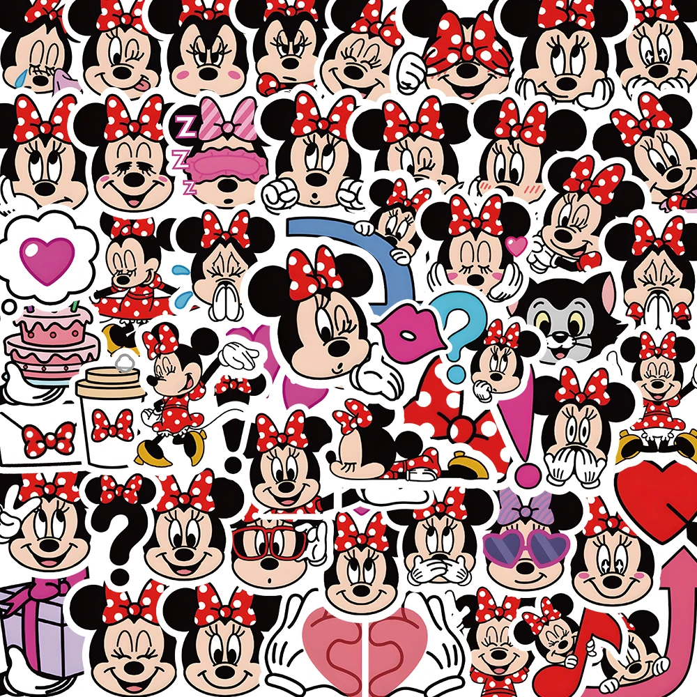 Pegatinas de dibujos animados de Disney para niños, calcomanías Kawaii de Minnie Mouse, grafiti, teléfono, Maleta, cuaderno, juguete, 10/30/50 piezas