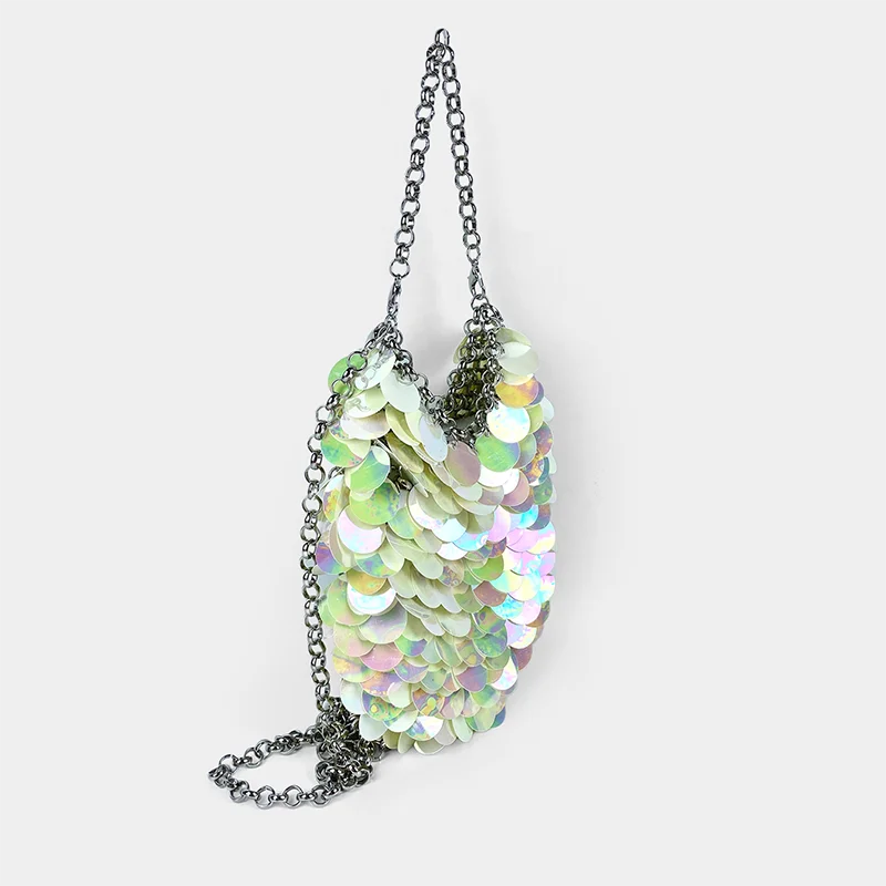 Bolso de lentejuelas de escamas de pescado coloridas para mujer, bolso de banquete tejido a mano, bolso de teléfono móvil, bolso cruzado brillante,