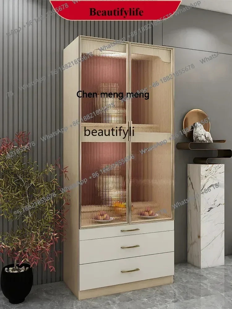 

z183 Glass Door Clothes Closet Worship Altar Light Luxury Household Buddha Cabinet God of Wealth Cabinet Solid Wood