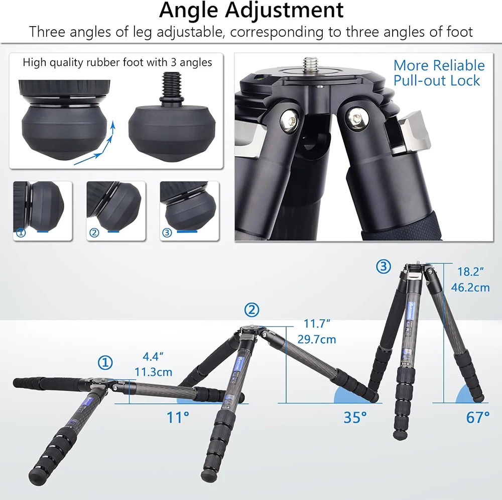 CS901C Professional Heavy Duty Carbon Fiber Tripod Monopod 40mm Tube Compact Travel Camera Stand for DSLR Camcorder Load 40kg