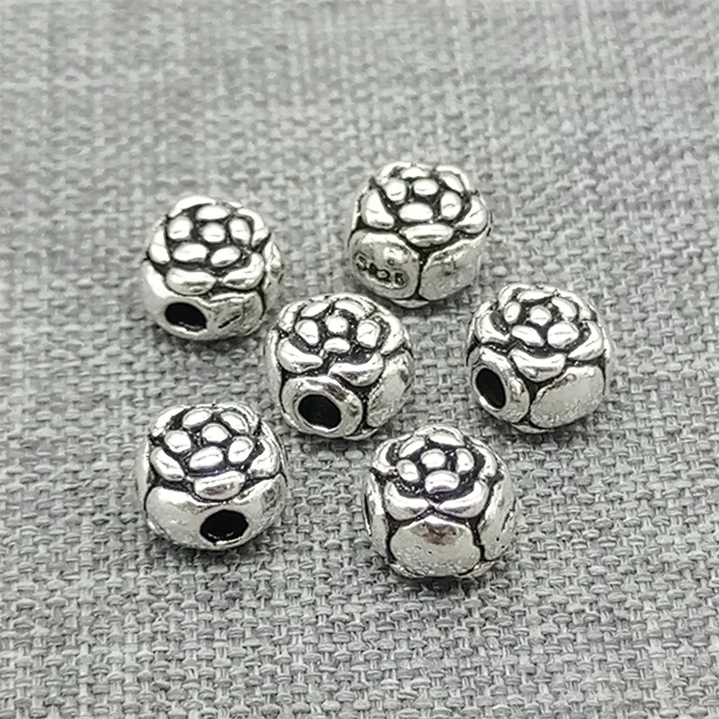 4 Pieces of 925 Sterling Silver Rose Flower Beads 2-Sided for Bracelet Necklace