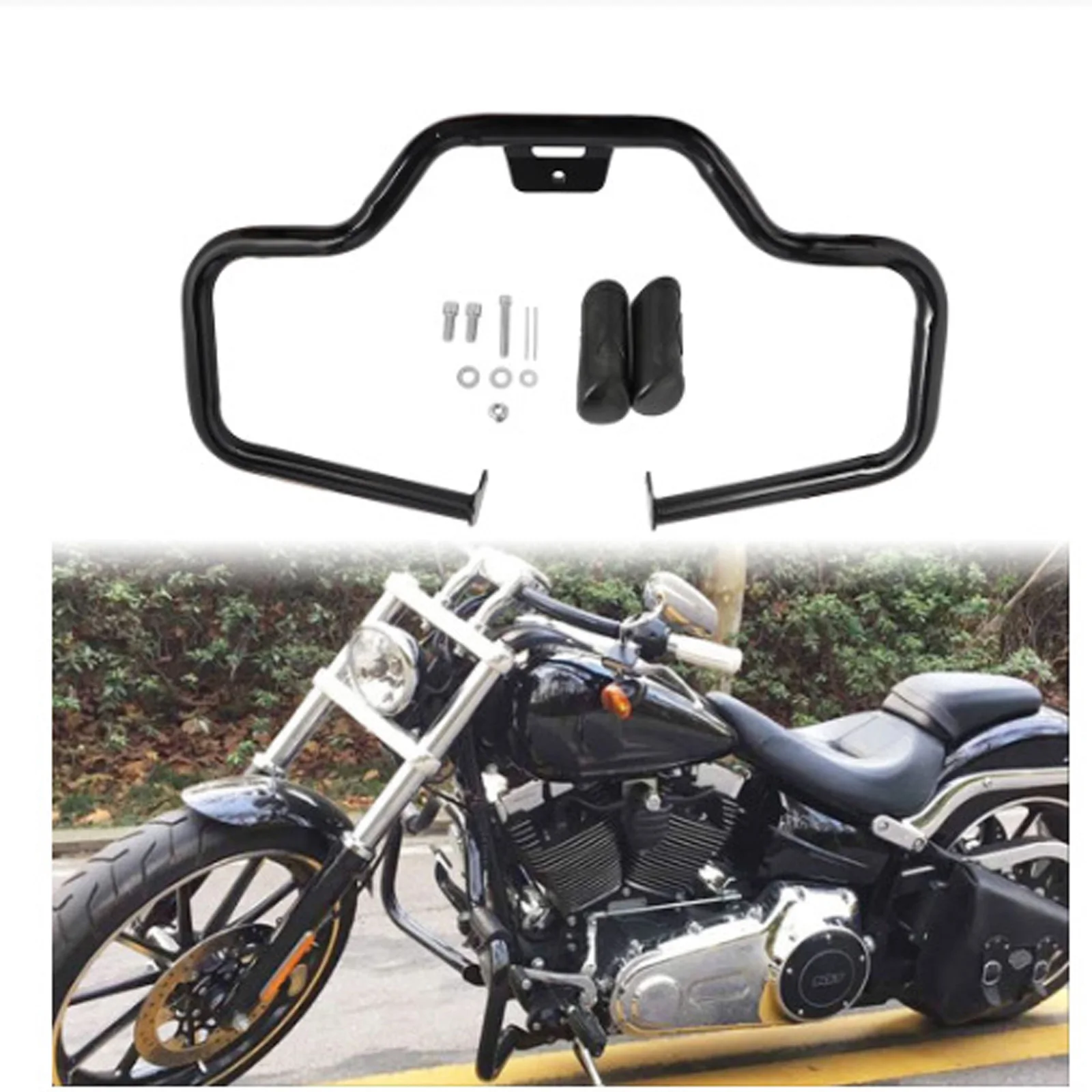 Chrome Black Mustache Engine Guard Highway Crash Bar For Harley Softail 2018-23 Motorcycle