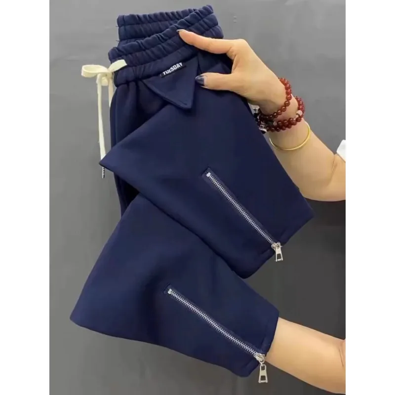 2024 Autumn New Cotton Sanitary Pants for Women, Breathable and Versatile, Look Thin, Bundle Feet, Casual Pants with Zipper Legs