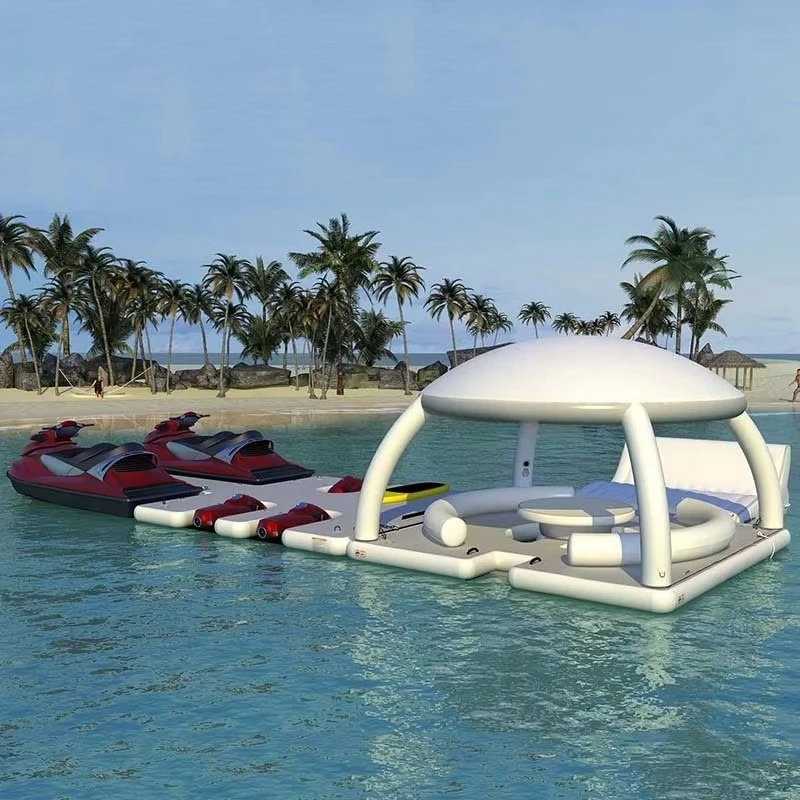 New Commercial Water Park Amusement Facility Beach Bar Inflatable Island Tent Roof Floating Platform Table for Water Parties