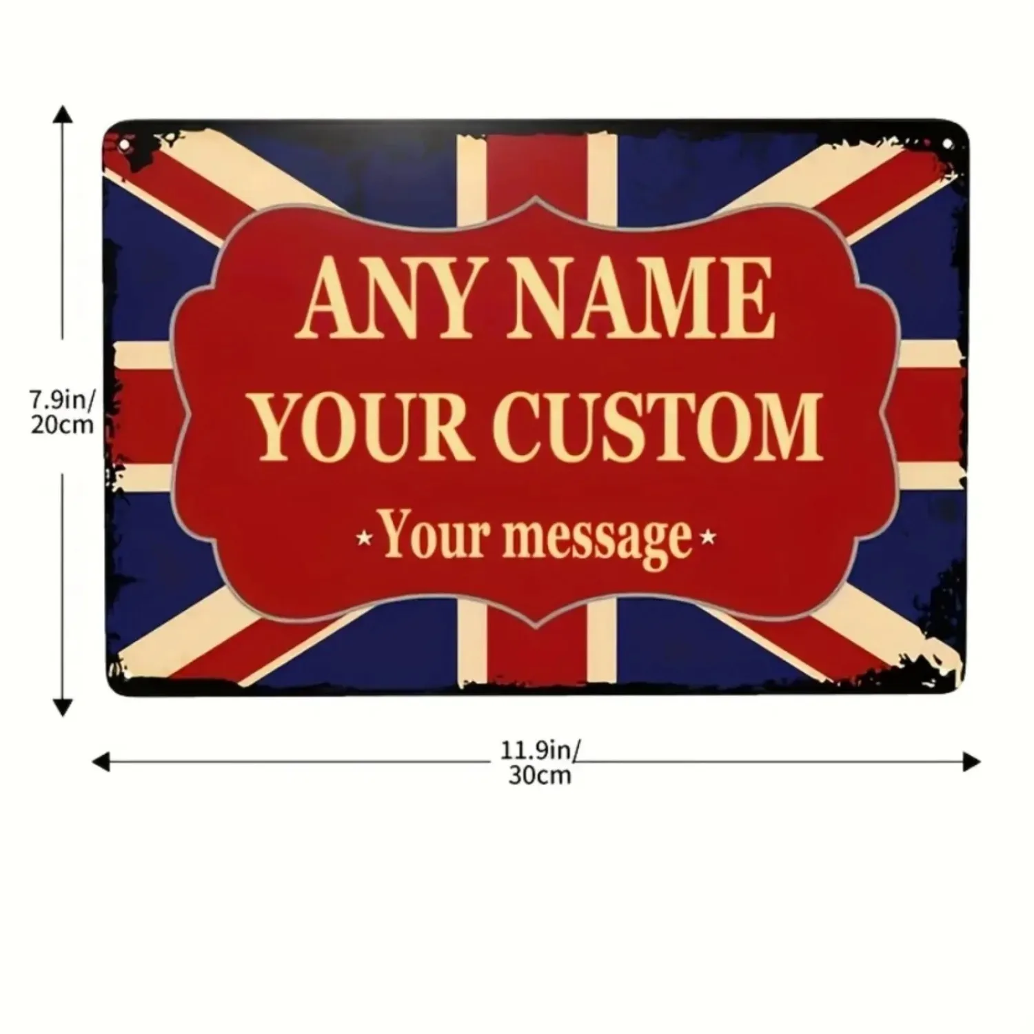 CIFbuy Customizable UK Union Jack Metal Wall Sign, Personalized Text Waterproof Dustproof Man Cave Pub Garage Wall Art Ornament