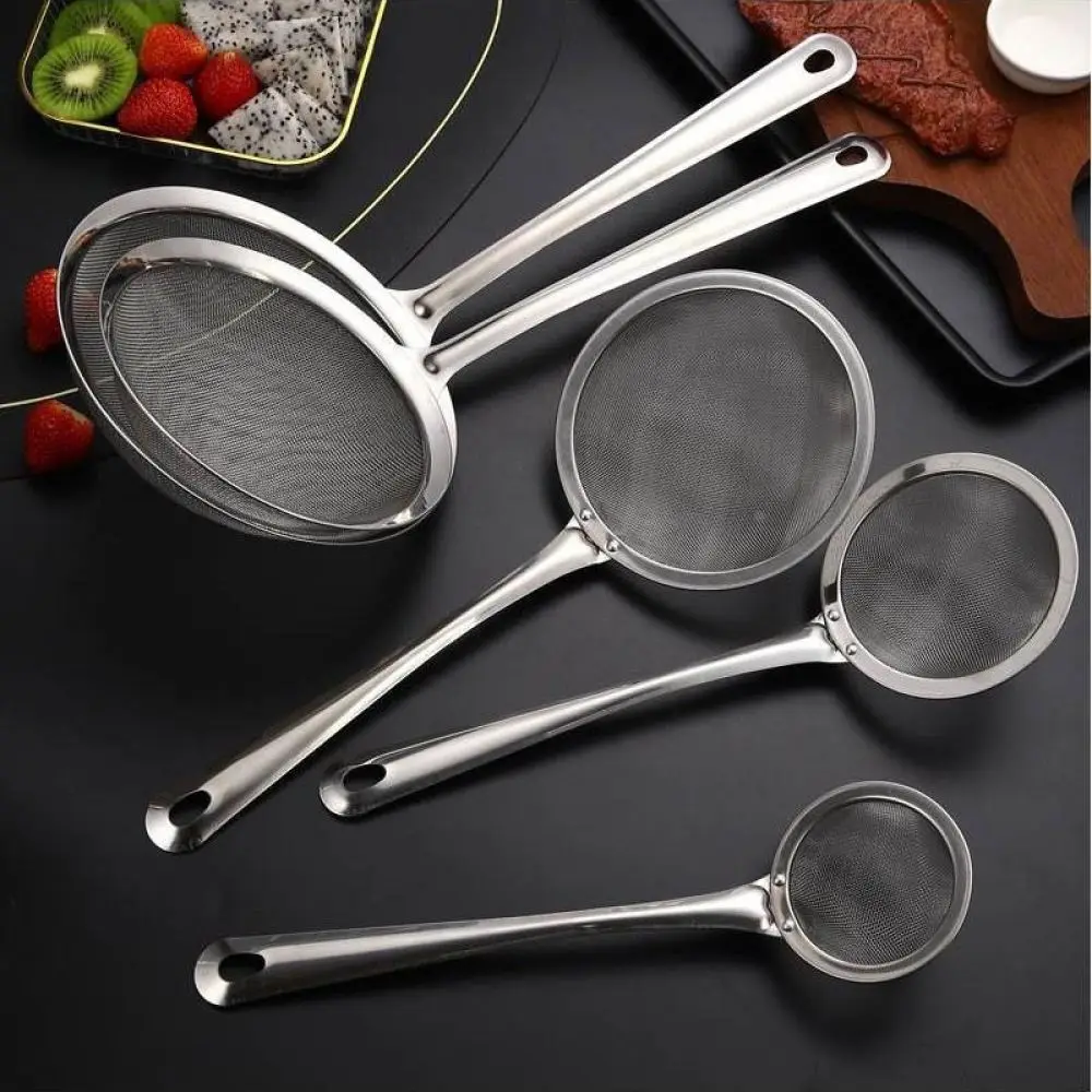 Stainless Steel Deep Strainer Wide Rim Colander Mesh Filter Spoon Oil Skimmer Kitchen Sieve Tools For Cooking Filtering