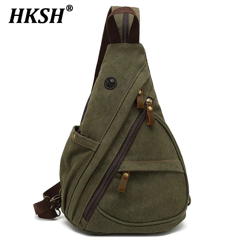 HKSH Men's Tide Canvas Chest Bag Large Capacity Casual One Shoulder Crossbody Multifunctional Backpack Fashion Ins Bags HK1958