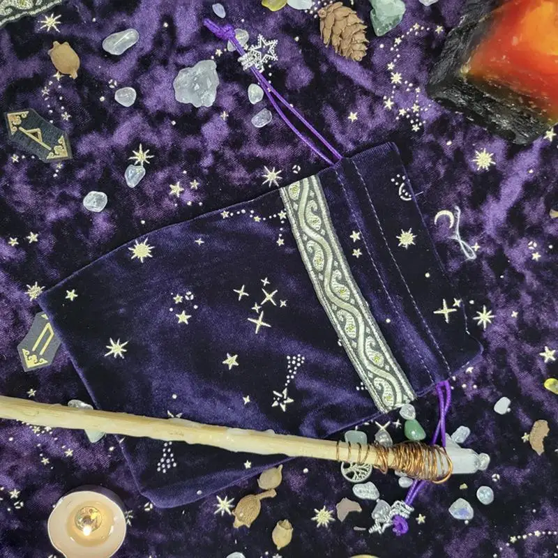 Velvet Tarots Oracle Cards Storage Bag Runes Constellation Witch Divination Accessories Jewelry Dice Bag